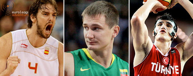 Pau Gasol, Paulius Jankunas and Ersan Ilyasova in EuroBasket 2011.