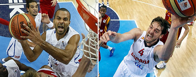 Tony Parker, France. Pau Gasol, Spain. EuroBasket Final.